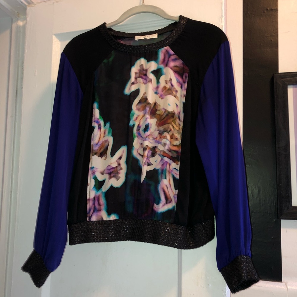 Milly Silk Dressy Blue Pastel Blouse Top P 0